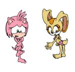 amy_rose anthro bear_print blush breasts brown_eyes butt cleavage cream_the_rabbit embarrassing feet furry green_eyes looking_back panties pink_hair pink_panties printed_panties rabbit rainbow_print sega short_hair shy smile sonic_(series) underwear white_panties