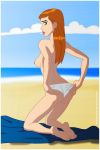 ass beach ben_10 ben_10:_ultimate_alien bikini_bottom breasts cartoongirls_(artist) erect_nipples green_eyes gwen_tennyson long_hair nipples orange_hair small_breasts solo topless wedgie