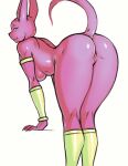  1girl anthro ass athletic athletic_anthro athletic_female bedroom_eyes beerus big_ass blush bracelet breasts cat clothing crossgender curvy_figure domestic_cat dragon_ball dragon_ball_super felid feline felis female_beerus female_only genitals hairless hairless_cat half-closed_eyes jewelry legwear looking_at_viewer looking_back mammal mostly_nude narrowed_eyes pink_body pink_skin presenting pussy rear_view rhodesio seductive simple_background smile sphynx_(cat) stockings voluptuous white_background wide_hips 