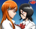 adson_(colorist) black_hair bleach blush bosom_buddies breast friends_with_benefits inoue_orihime lips love rukia_kuchiki uniform yuri