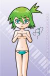 bikini breasts green_eyes green_hair hi_hi_puffy_amiyumi julie nixnvico small_breasts solo topless