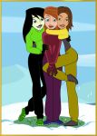   black_hair bonnie_rockwaller brown_hair cute disney gagala green_eyes green_skin hugging kim_possible kimberly_ann_possible long_hair looking_at_viewer red_hair shego snow tan_skin trio  