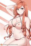  1girl 1girl 1girl arisugawa_natsuha aslind_samure bangs bare_shoulders big_breasts blush bra breastless_clothing breasts clavicle closed_mouth cupless_bra grey_eyes high_resolution idolmaster long_hair looking_at_viewer navel nipples one_arm_up panties red_hair red_panties smile swept_bangs the_idolm@ster:_shiny_colors underwear 