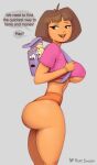 1girl ass athletic athletic_female backpack backpack_(dora_the_explorer) bare_legs bare_midriff big_ass big_breasts bracelet breasts brown_eyes brown_hair bubble_butt crop_top dark-skinned_female dora_marquez dora_the_explorer female_focus female_only hourglass_figure latina map_(dora_the_explorer) mexican nick_jr. nickelodeon phat_smash short_hair skimpy skimpy_clothes speech_bubble under_boob wide_hips