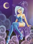 bare_arms cleavage corset don_ko female female_only friendship_is_magic garter_belt garter_straps hat humanized looking_at_viewer my_little_pony night_sky partially_clothed sitting smile solo trixie trixie_(mlp)