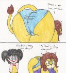  ass bbw bent_over bigbootyinc black_hair blue_eyes blue_panties blush comic cow embarrassing funny furry glasses green_eyes kamehamehadude long_hair mizuki_ichiro original panties sylvia_pearl twin_tails 