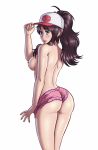  1girl ass breasts brown_hair creatures_(company) erect_nipples game_freak high_resolution hilda hilda_(pokemon) nintendo nipples panties pink_panties pokemon pokemon_(game) pokemon_black_&amp;_white pokemon_bw pokemon_character protagonist_(pokemon) pulling reptileye sideboob simple_background topless touko_(pokemon) underwear undressing white_background 