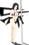 1girl areola areolae bikini black_eyes blue_hair female_only full_body highres mikoto_uchiha milf naruto nipple nipples pole pole_dancing smile solo_female stiky_finkaz string_bikini stripper_pole swimsuit