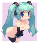  1girl aqua_hair bad_id blue_eyes blush breasts chibi detached_sleeves hatsune_miku headphones long_hair miku_hatsune naked_thighhighs nipples nude solo thighhighs tsuderou twintails vocaloid 