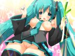 1girl aqua_eyes aqua_hair big_breasts blush breasts breasts_out breasts_outside censored emily_(artist) emily_(pure_dream) from_below large_breasts long_hair miku_hatsune nipples no_panties open_clothes open_mouth open_shirt pussy shirt skirt solo thighhighs twintails upskirt very_long_hair vocaloid yamaha