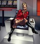 1girl blonde_hair boots bottomless female_only janice_rand miravi sitting solo star_trek