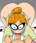 aeolus aeolus06 ass bent_over big_ass black_eyes bottomless bubble_butt dexter dexter's_laboratory erection fellatio glasses hair lipstick miss_wimple oral orange_hair penis ponytail red_lipstick teacher wide_hips