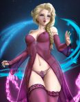 1girl blonde blonde_hair blue_eyes braid braided_hair breasts elsa elsa_(frozen) female female_human female_only frozen_(movie) human long_blonde_hair long_hair looking_at_viewer mostly_nude nipples no_bra panties royalty see-through see-through_clothes single_braid solo standing stockings transparent transparent_clothing