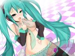 1girl aqua_eyes aqua_hair blush breasts cameltoe detached_sleeves discreet_vibrator empty_eyes hatsune_miku large_breasts licking miku_hatsune mind_control navel nipples okuri_banto open_clothes panties see-through spread_navel tongue underwear vibrator vocaloid wet