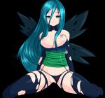 1girl black_background breasts exposed_breasts female female_human female_only friendship_is_magic hairless_pussy humanized long_hair looking_at_viewer my_little_pony panties partially_clothed pussy queen_chrysalis solo thong thong_aside twistedscarlett60 winged_humanization wings