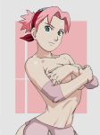 breast_grab breasts cover_up covering covering_breasts green_eyes hair highres naruto naruto_shippuden pink_hair sakura_haruno topless