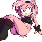 amy_rose anthro cigarette earrings female fingerless_gloves furry green_eyes hairband hedgehog jewelry mel_the_hybrid necklace panties pink_hair sega short_hair side-tie_panties sonic_(series) string_panties underwear