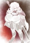  1girl breasts_bigger_than_head breasts_bigger_than_torso claymore cleavage gigantic_breasts harrazan huge_breasts monochrome muscular_female teresa_(claymore) 