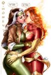 2girls ass bosom_buddies breasts brown_hair cedric_poulat dark_phoenix earrings female female_only headband hoop_earrings horny_women jean_grey kiss kissing lipstick long_hair marvel multiple_girls phoenix red_hair rogue two_tone_hair white_hair x-men yuri