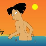 amy_wong ass beach bender_bending_rodriguez bikini black_eyes black_hair closed_eyes futurama giantess looking_back minigirl nude ocean one_eye orange_hair philip_j._fry ponytail purple_hair sand short_hair shrunken size_difference smaller_female smaller_male smile spider-matt sun swimsuit turanga_leela