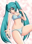 1girl aqua_eyes aqua_hair bra hatsune_miku kyou328 lingerie long_hair miku_hatsune navel panties solo strapless_bra striped striped_bra striped_panties twintails underwear underwear_only very_long_hair vocaloid