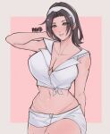  1girl arms_up big_breasts black_hair brown_hair cleavage kazama_jun milf mushie namco navel tekken tekken_2 tekken_8 tekken_tag_tournament tekken_tag_tournament_2 