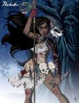 black_hair blood disney grandmother_willow jewelry knife leaves long_hair meeko monster pocahontas pocahontas_(character) princess raccoon scratches skull spear spread_legs torn_dress tree weapon yellow_eyes