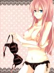 1girl bad_id blue_eyes bra breasts large_breasts lingerie long_hair luka_megurine megurine_luka mitsuka nipples panties pink_hair solo topless underwear underwear_only vocaloid