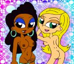 anne_maria_(tdi) ass black_eyes blonde_hair blue_panties breasts brown_hair cartoon_network dakota_milton_(tdi) ear_piercing earrings green_eyes hairless_pussy jewelry lipstick long_hair looking_back nipples nude panties panties_around_legs panties_down pink_lipstick pussy rayryan rayryan_(artist) red_lipstick smile tan total_drama:_revenge_of_the_island total_drama_island underwear