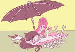 adventure_time ass beach beach_blanket bikini black_hair blush bubble_butt closed_eyes crown jewelry lesbian_lovers long_hair lotion marceline nude pale_skin pink_hair pink_skin pointy_ears princess_bubblegum red_ass shiny shiny_skin skull small_breasts smile suntan_lotion tongue towel umbrella vampire yamino