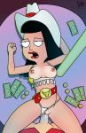 american_dad breasts breasts_out cowboy_hat cowgirl_hat erect_penis half-closed_eyes hayley_smith legs_apart money nipples on_back panties panties_aside pussy pussy_juice shaved_pussy stripper thighs vaginal viewed_from_above