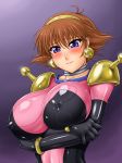 ameoto areolae ass blue_eyes blush breast_hold breasts crossed_arms elbow_gloves erect_nipples eyebrows eyebrows_visible_through_hair female formal g_gundam gloves gundam highres large_breasts latex mobile_trace_suit pussy rain_mikamura shy suit sweaty