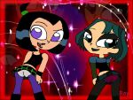 ass black_hair chibi crossover danny_phantom goth goth_girl gwen_(tdi) lipstick looking_back multicolored_hair panties pantyhose ponytail rayryan_(artist) samantha_manson short_hair total_drama_island upskirt