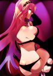 1girl ass barefoot between_breasts black_bra black_panties bra breasts butt_crack dancing elbow_gloves feet gloves highres kondoru lingerie long_hair luka_megurine megurine_luka panties pink_hair pole pole_dancing purple_eyes solo stripper stripper_pole thigh-highs thighhighs thong toes underwear underwear_only violet_eyes vocaloid