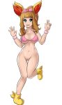 1girl bra breasts female female_human female_only hairless_pussy human leonart looking_at_viewer mostly_nude no_panties pokemon pussy serena serena_(pokemon) solo thigh_gap white_background