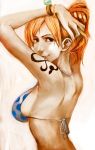 1girl back bangle bare_shoulders bikini bracelet breasts jewelry lack log_pose nami one_piece orange_hair realistic sideboob solo swimsuit tattoo