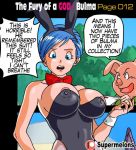 animal_ears big_breasts blue_eyes blue_hair bowtie breasts bulma_briefs bunny_ears bunny_girl bunnysuit comic dragon_ball dragon_ball_super erect_nipples fake_animal_ears female nipple_bulge nipple_slip nipples nude oolong super_melons