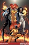 4girls angelica_jones black_cat black_cat_(marvel) comic_cover domino_mask edgar_delgado felicia_hardy female_only firestar hellcat_(marvel) j._scott_campbell marvel marvel_comics monica_rambeau official_art