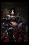  baseball_bat big_breasts black_hair breasts cassandra_hack dominic-marco fishnets hack/slash image_comics leather navel skulls thighhighs throne torn_clothes torn_shirt warrior 