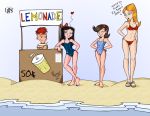 2011 adyson_sweetwater beach bikini black_eyes black_hair blue_eyes bow breasts brown_hair candace_flynn cleavage disney fireside_girls green_eyes hair hairband heart isabella_garcia-shapiro lemonade long_hair ocean orange_hair phineas_and_ferb phineas_flynn poland_(artist) print_bikini short_hair string_bikini swimsuit ubnt