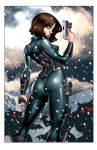  ass blue_eyes bodysuit brown_hair catsuit corset dominic_marco gun looking_back selene selene_(underworld) skin_tight snow tagme underworld warrior weapon werewolf 