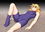 blonde_hair breasts capcom footwear green_eyes lying rockman rockman_dash roll_caskett see-through skin_tight socks solo tears