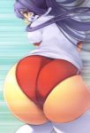 1girl ass bent_over buruma clannad from_behind fujibayashi_kyou gym_uniform hentai huge_ass long_hair looking_back panties perfection purple_eyes purple_hair shy small_breast solo sweat thigh-highs thighhighs violet_eyes white_legwear white_thighhighs yoko_juusuke yoko_jyusuke