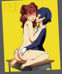 2girls ass_grab cfnf clothed_male_nude_female face_licking kujikawa_rise persona persona_4 shirogane_naoto sunbeam_(artist) yuri