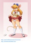 2011 anthro blonde_hair blue_eyes blush bow_panties buckteeth chip_'n_dale_rescue_rangers disney female furry gadget_hackwrench goggles hair long_hair mouse necktie orange_hair panties presenting rat rodent schoolgirl simone-sam skirt socks solo standing tail thighs underwear uniform white_panties wide_hips