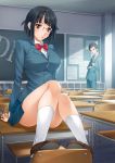  1boy 1girl anri_sonohara ass bag black_hair blush breasts brown_eyes classroom colorful314 durarara!! glasses hair knees_together_ankles_apart lipstick love mini_skirt mukunokino_isshiki no_panties ryuugamine_mikado school school_uniform short_hair sitting sonohara_anri uniform 