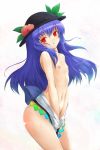  blue_hair breasts hat long_hair nipples tenshi_hinanawi topless touhou 