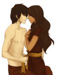 avatar:_the_last_airbender beanaroony black_hair blush boxers brown_hair fan_fiction fingers half_naked katara long_hair pulling_on_clothes zuko