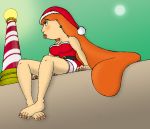 4_toes breasts earrings family_guy green_eyes hat headgear lois_griffin orange_hair santa_hat single_earring sitting solo tagme toes