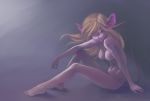 2012 blonde_hair blue_eyes breasts chip_'n_dale_rescue_rangers disney female gadget_hackwrench hair hindpaw looking_at_viewer mouse navel nude paws plain_background plantigrade pose rodent sideboob sitting solo velena-gorosama